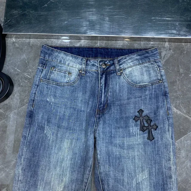 Chrome Hearts Cross Embroidered Medium Wash Slim Jeans 4