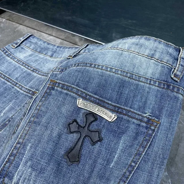 Chrome Hearts Cross Embroidered Medium Wash Slim Jeans 5