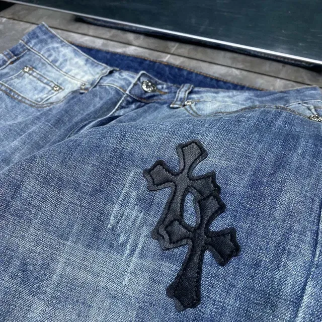 Chrome Hearts Cross Embroidered Medium Wash Slim Jeans 6