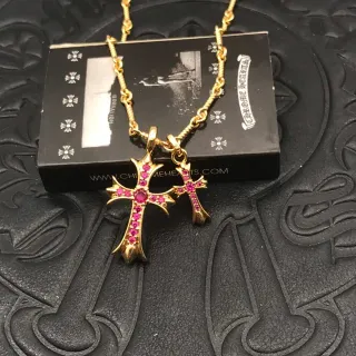 Chrome Hearts ক্রস সোনালি গোলাপি বাঁকানো রশি চেইন দুই পেন্ডেন্ট মালা