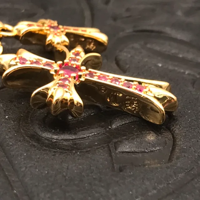 Chrome Hearts Croix Collier Chaîne de Corde Tordue Dorée Rose Double Pendentif 7
