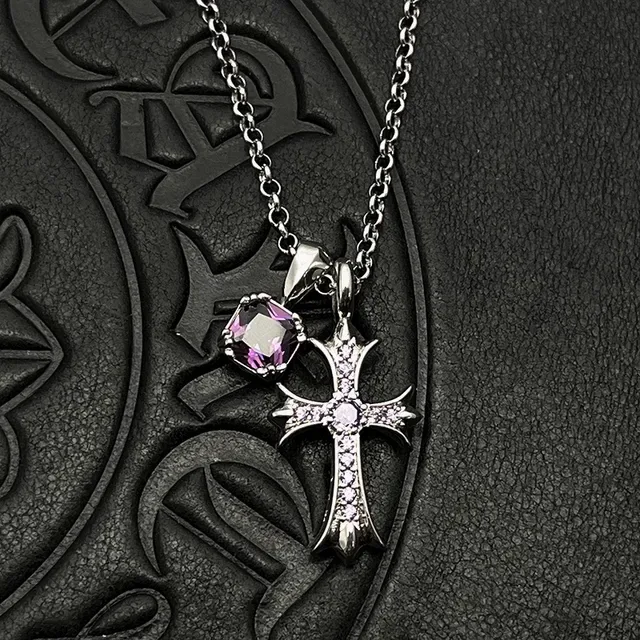 Chrome Hearts Cross Pendant Silver Black Gothic Pavé-Set Crystals Necklace 3