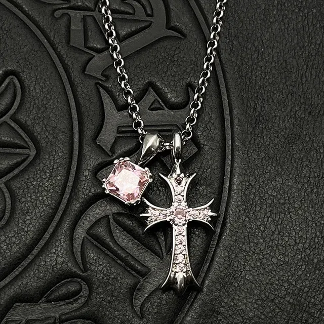 Chrome Hearts Cross Pendant Silver Black Gothic Pavé-Set Crystals Necklace 6