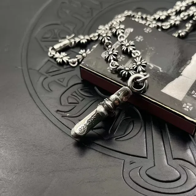 Chrome Hearts Cross Pendant Silver Black Ornate Pavé-Set Stones Necklace 5