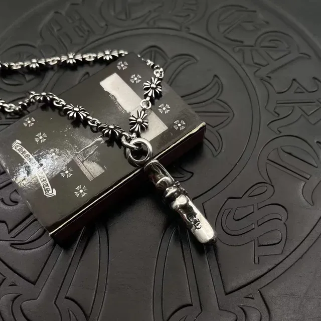 Chrome Hearts Cross Pendant Silver Black Ornate Pavé-Set Stones Necklace 6