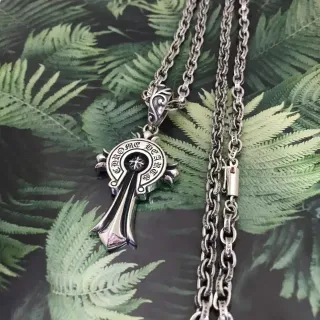 Chrome Hearts Cross Silver Black Gothic Pendant Engraved Branding Necklace