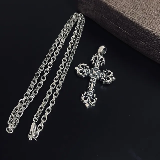 Chrome Hearts Fleur de Lis Cross Silver Necklace 4
