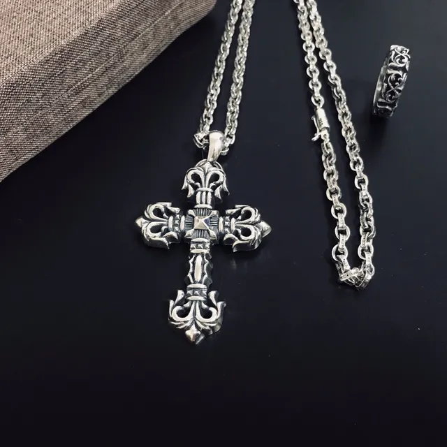 Chrome Hearts Fleur de Lis Cross Silver Necklace 5