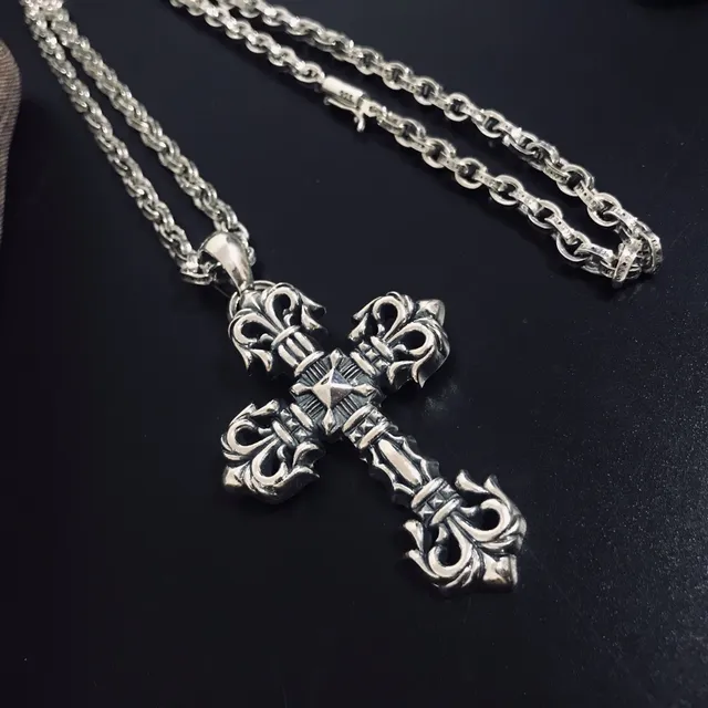 Chrome Hearts Fleur de Lis Cross Silver Necklace 6