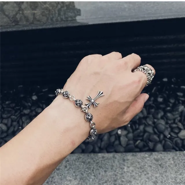 Chrome Hearts Bracelet Croix Florale Bracelet de Métal Argent 2