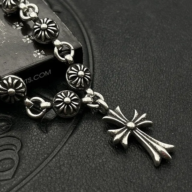 Chrome Hearts Bracelet Croix Florale Bracelet de Métal Argent 4