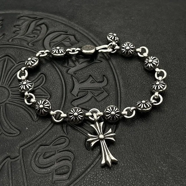 Chrome Hearts Bracelet Croix Florale Bracelet de Métal Argent 5