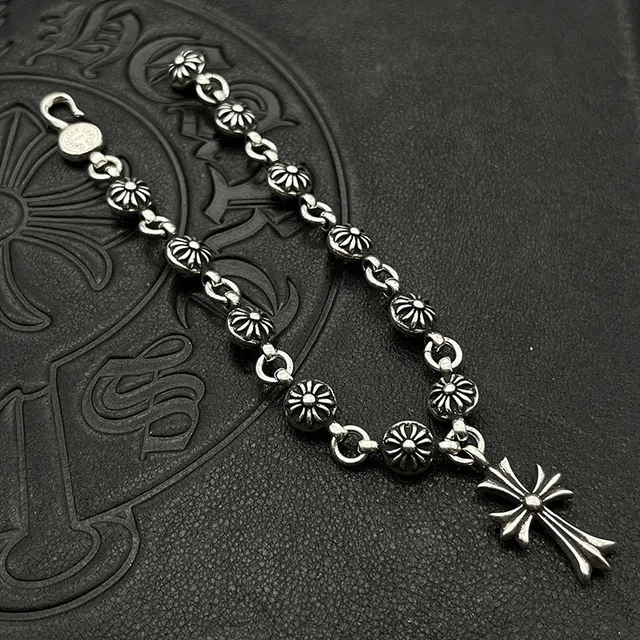 Chrome Hearts Bracelet Croix Florale Bracelet de Métal Argent 7