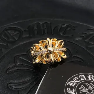 Chrome Hearts Floral Cross Pavé Gold Ring