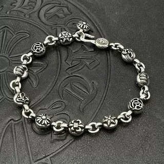 Chrome Hearts Ornate Link Cross and Floral Motif Bracelet