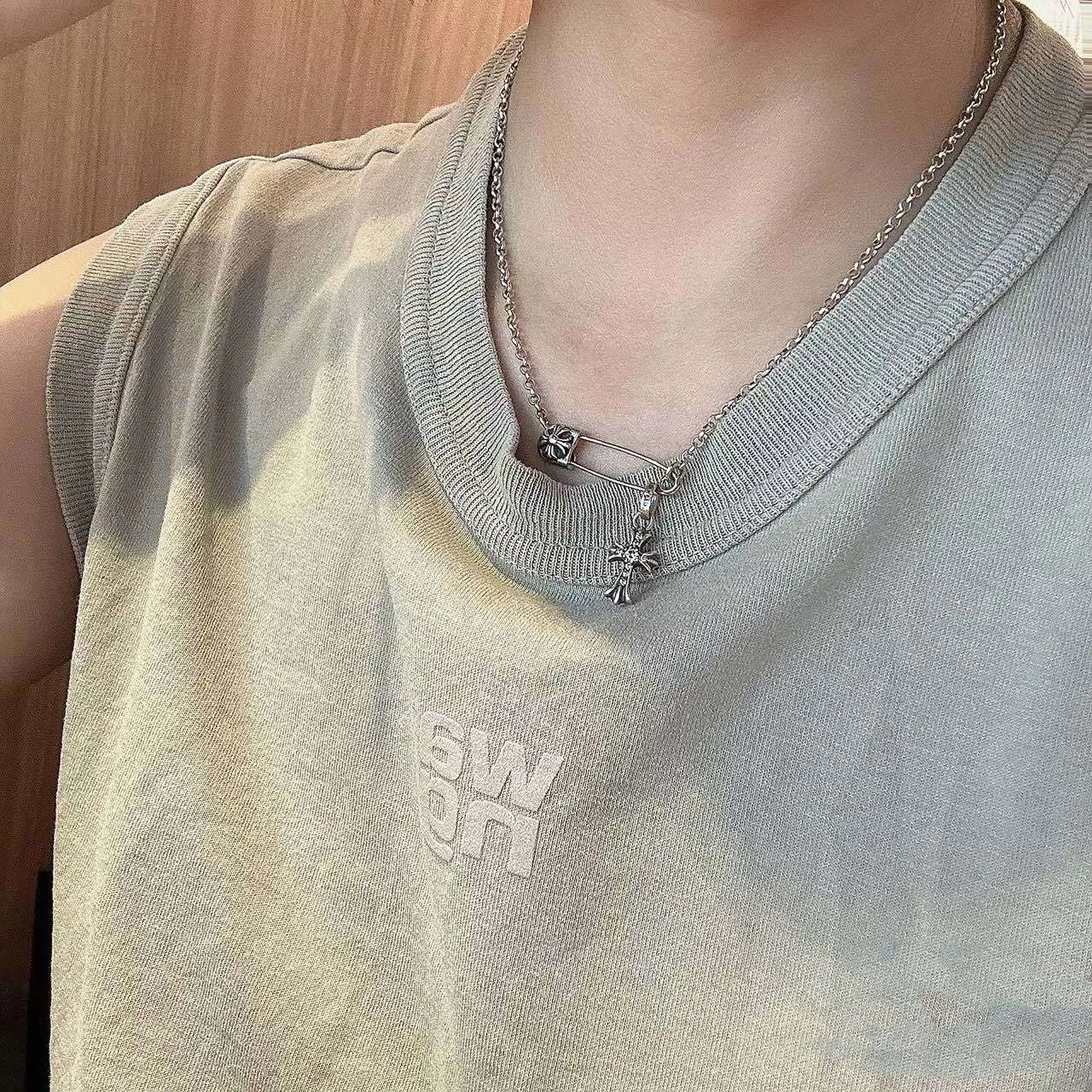Chrome Hearts Épingle de sécurité Croix Argent Collier 2
