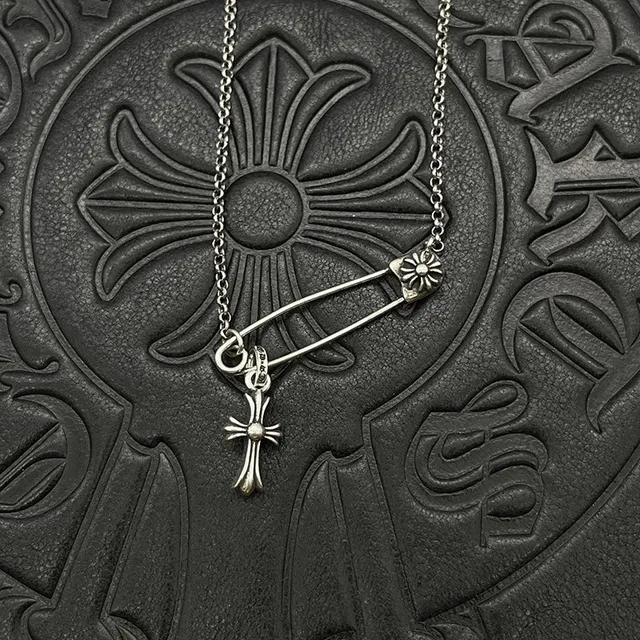 Chrome Hearts Épingle de sécurité Croix Argent Collier 3