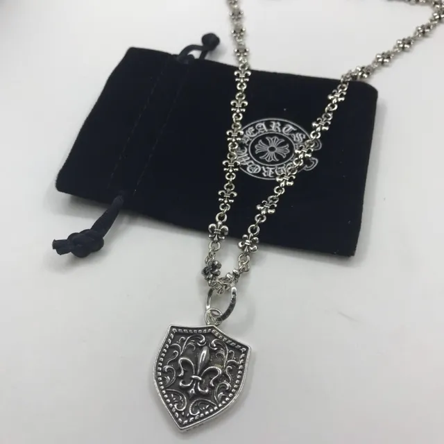 Chrome Hearts Silver Black Shield-Shaped Fleur-De-Lis Motif Necklace 4