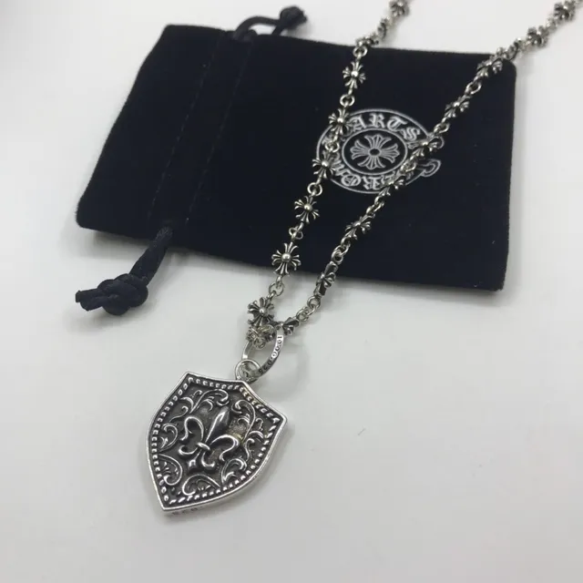 Chrome Hearts Silver Black Shield-Shaped Fleur-De-Lis Motif Necklace 5