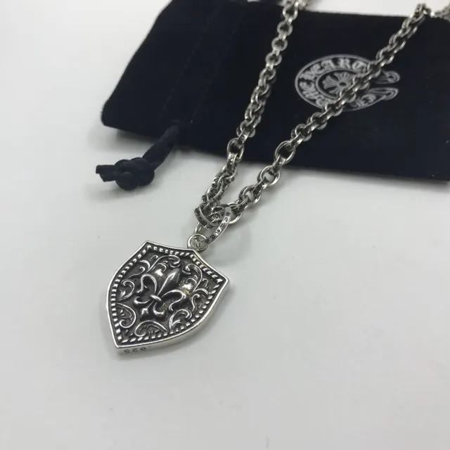 Chrome Hearts Silver Black Shield-Shaped Fleur-De-Lis Motif Necklace 6