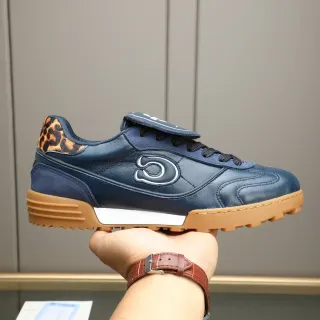 Coach C-Logo Lifestyle Sneaker Navy Brown Leather Upper Leopard-Print Heel Tab Lifestyle Sneakers