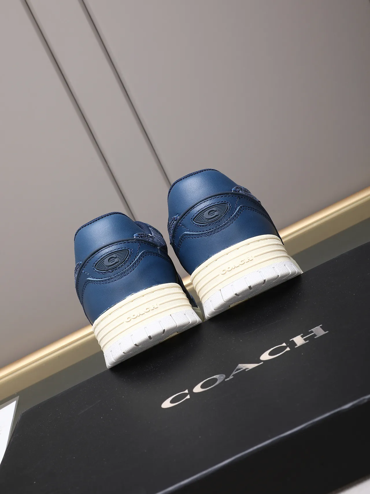 Coach Navy Beige Leather Upper Embossed C-Logo Lifestyle Sneakers 4
