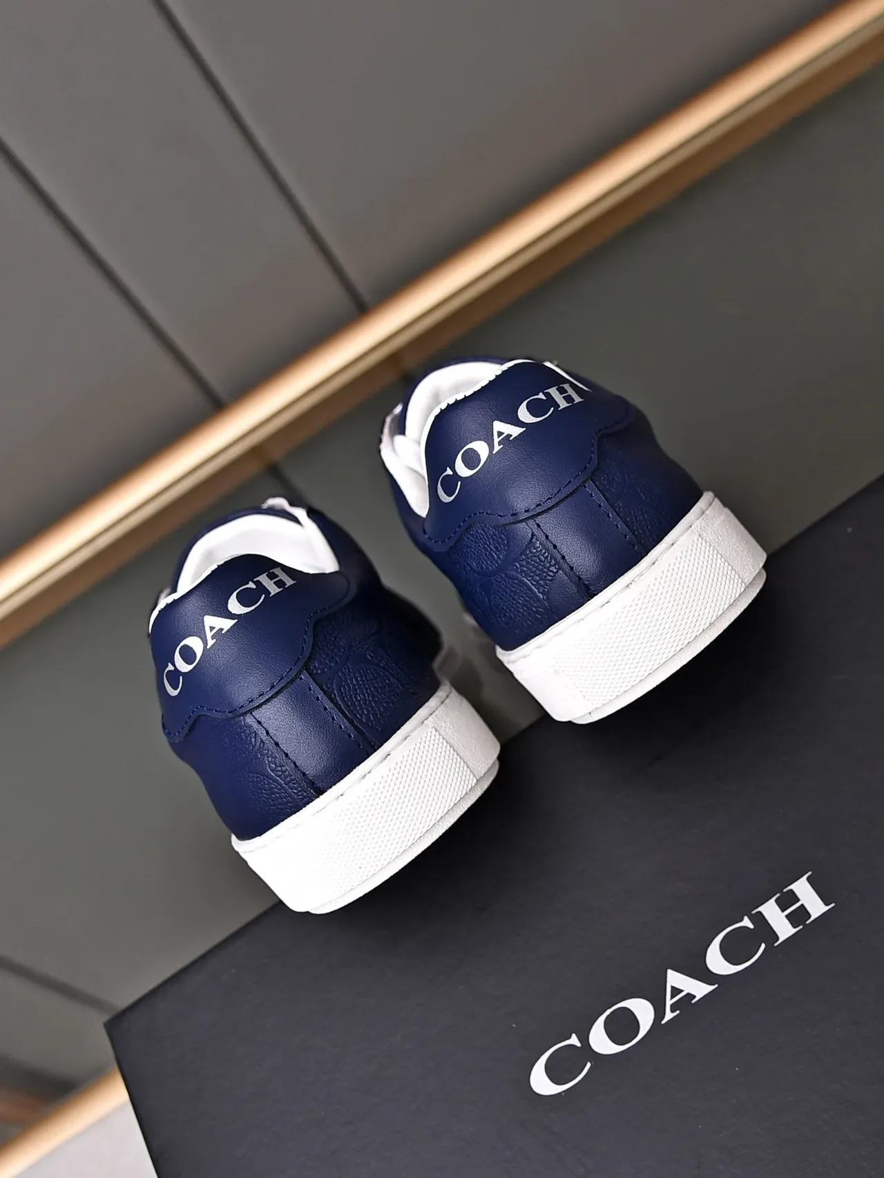 Coach Navy Embossed Signature Leather Low-Top Sneakers 3