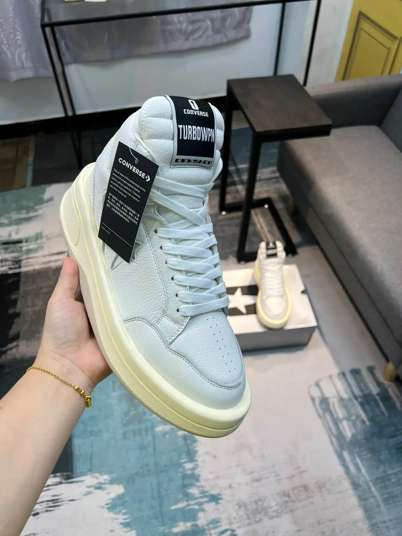 Converse White Beige High-Top Leather Upper Lifestyle Sneakers 6