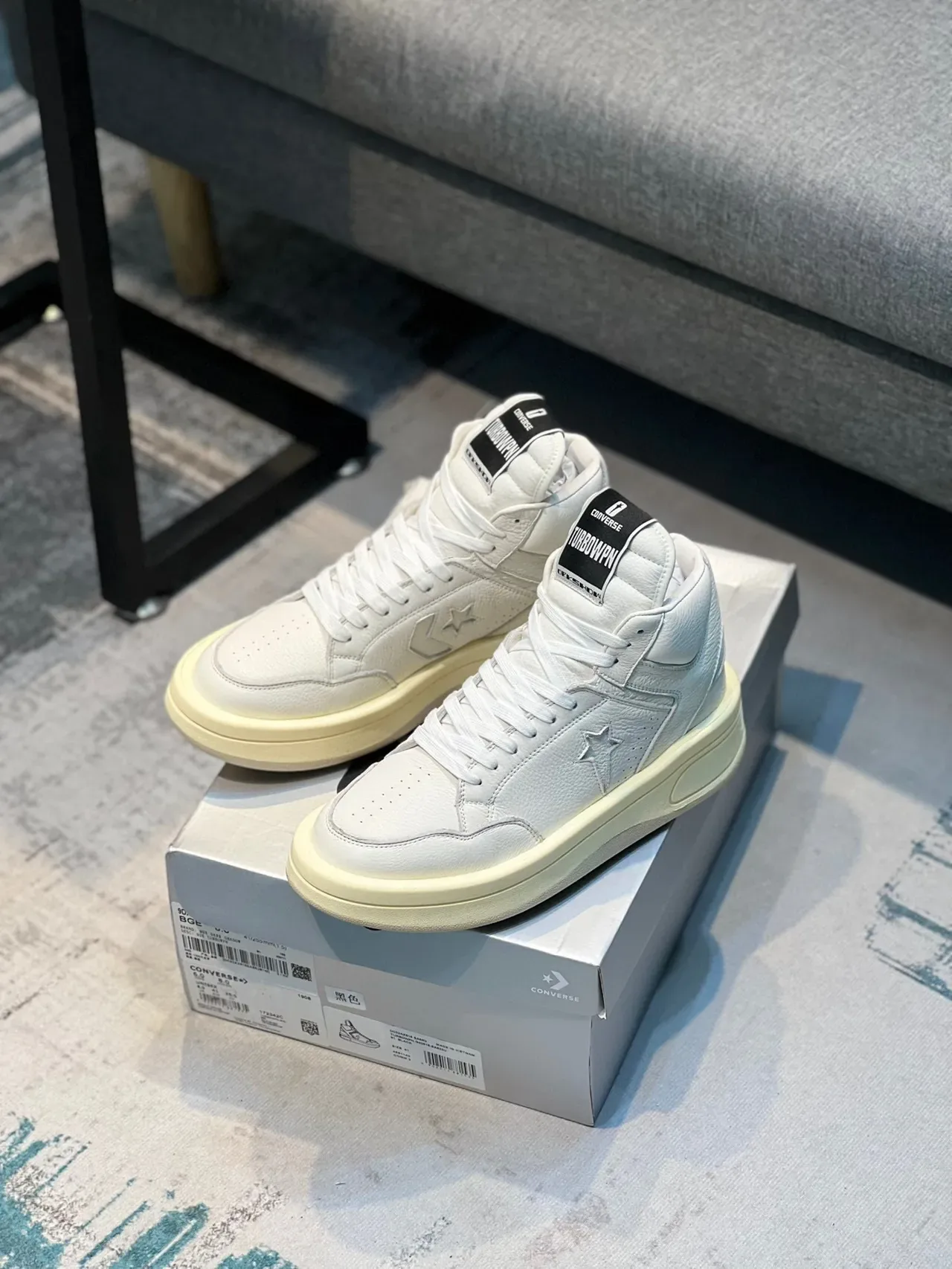 Converse White Beige High-Top Leather Upper Lifestyle Sneakers 7