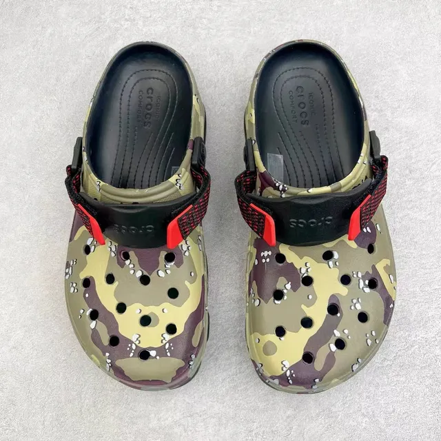 Crocs Multicolor Red Camouflage Print Adjustable Strap Clog 9