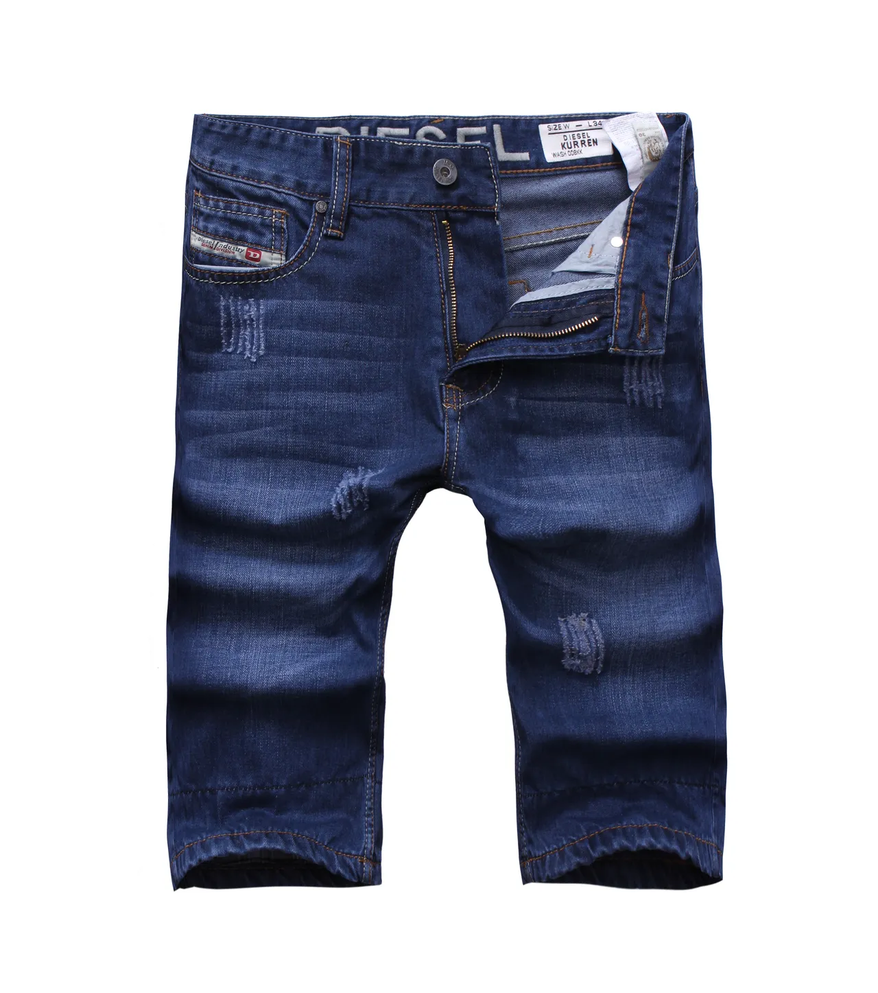 Diesel Blue Navy Distressed Rolled-Cuff Shorts 9