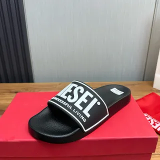 Diesel Successful Living Logo Strap Black Slippers