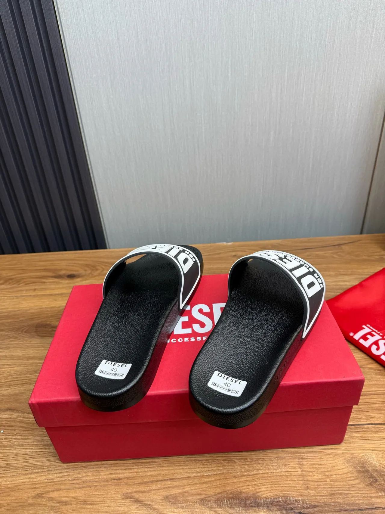 Diesel Successful Living Logo Strap Black Slippers 4