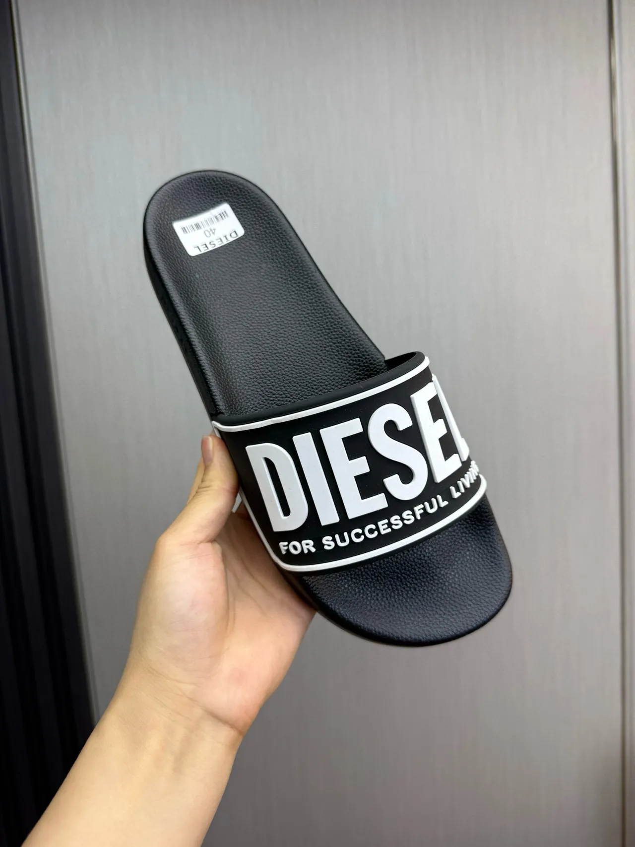 Diesel Successful Living Logo Strap Black Slippers 7