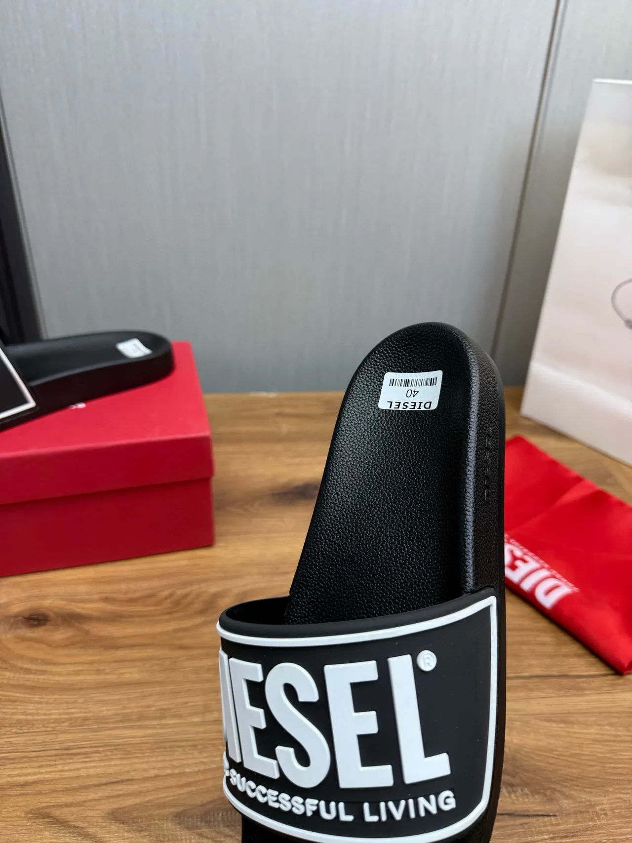 Diesel Successful Living Logo Strap Black Slippers 8