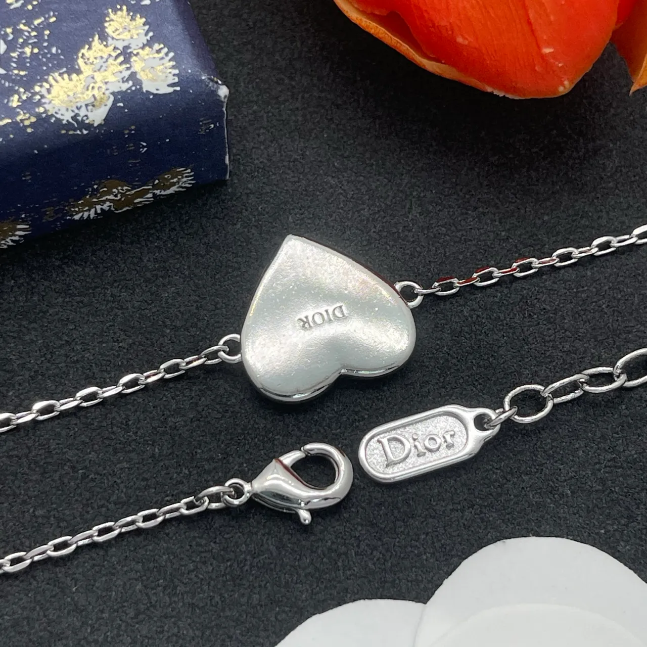 Dior Ami de Coeur Silver Chain Heart Pendant Bracelet 3