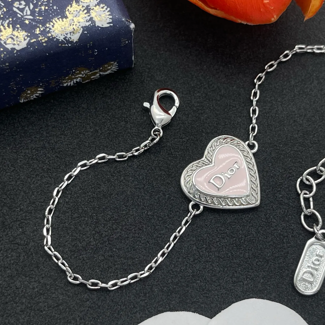 Dior Ami de Coeur Silver Chain Heart Pendant Bracelet 4