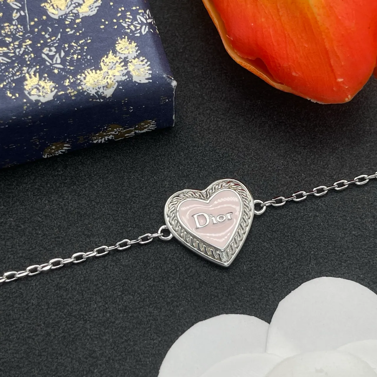 Dior Ami de Coeur Silver Chain Heart Pendant Bracelet 6