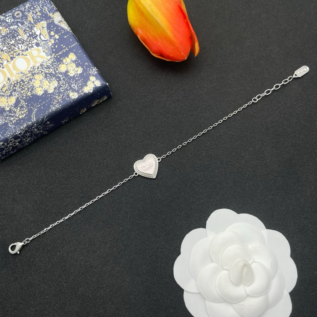 Dior Ami de Coeur Silver Chain Heart Pendant Bracelet 7