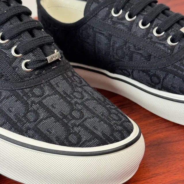 Dior B22 Black White Monogrammed Jacquard Upper Flat Vulcanized-Style Sole Lifestyle Sneakers 5