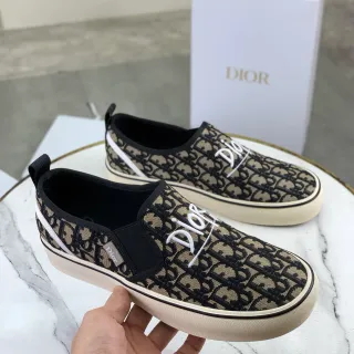 Dior B23 Beige Black Monogram Canvas Script Embroidery Loafer
