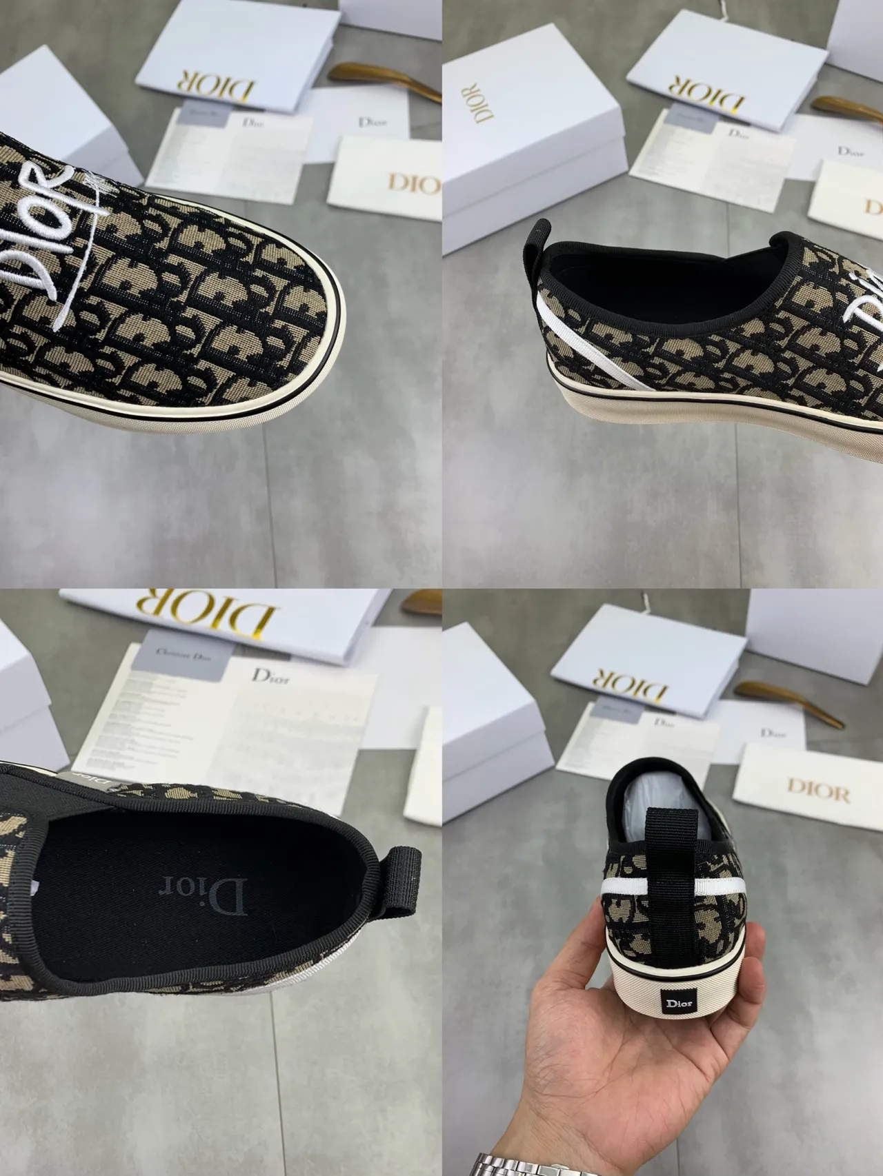 Dior B23 Beige Black Monogram Canvas Script Embroidery Loafer 2