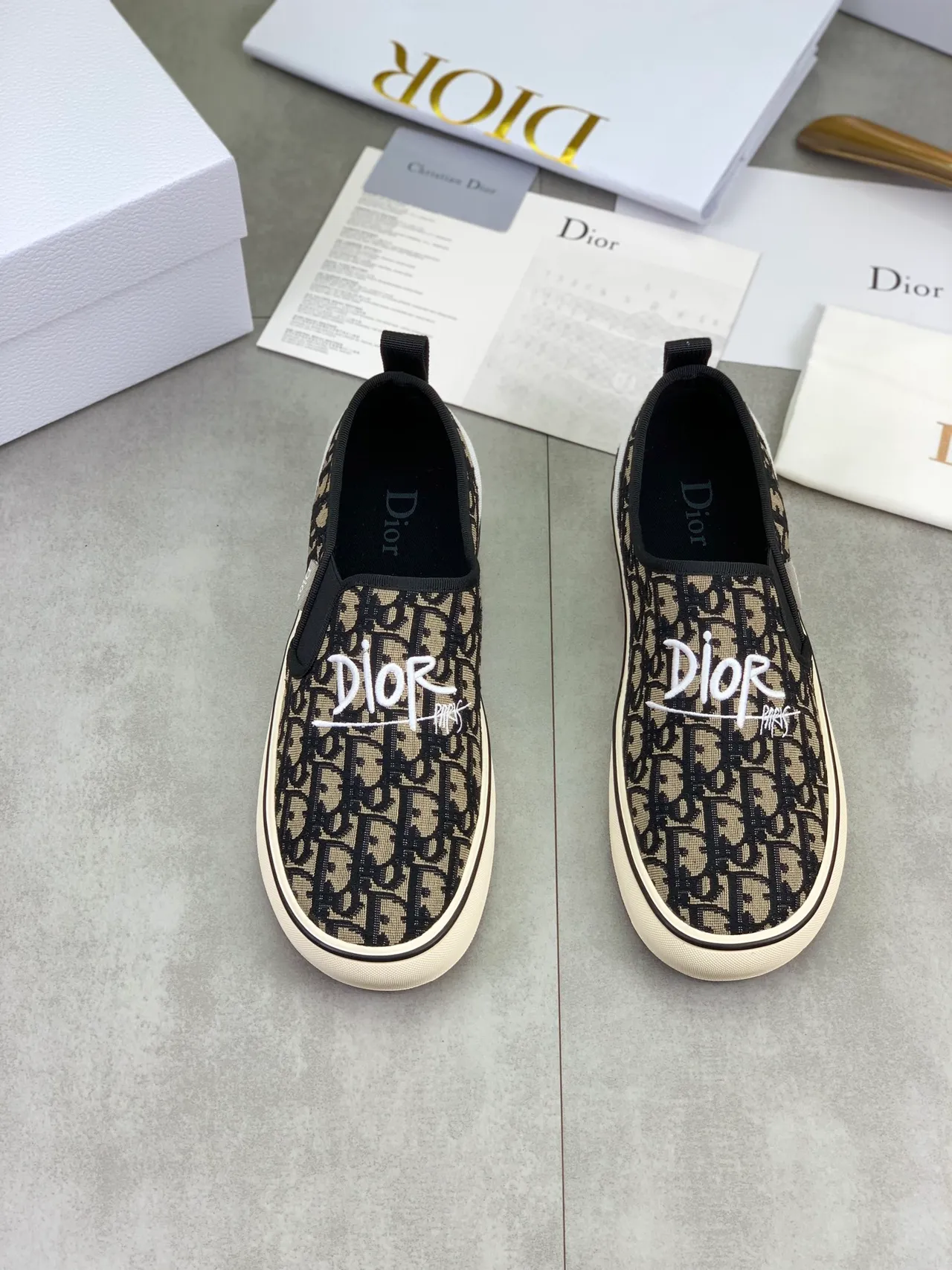 Dior B23 Beige Black Monogram Canvas Script Embroidery Loafer 4
