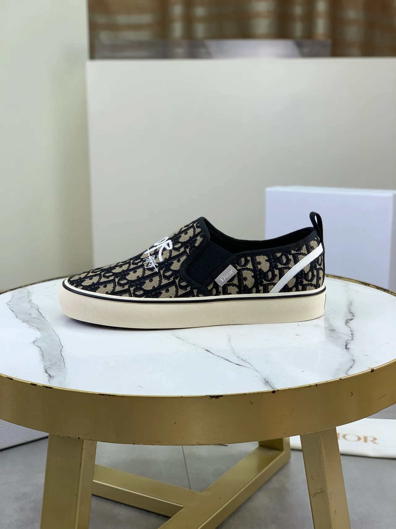Dior B23 Beige Black Monogram Canvas Script Embroidery Loafer 5