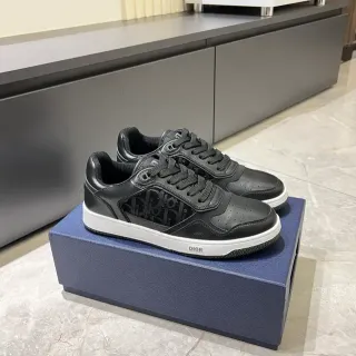 Dior B23 Baskets Lifestyle en Cuir Noir avec Panneau Dior Oblique