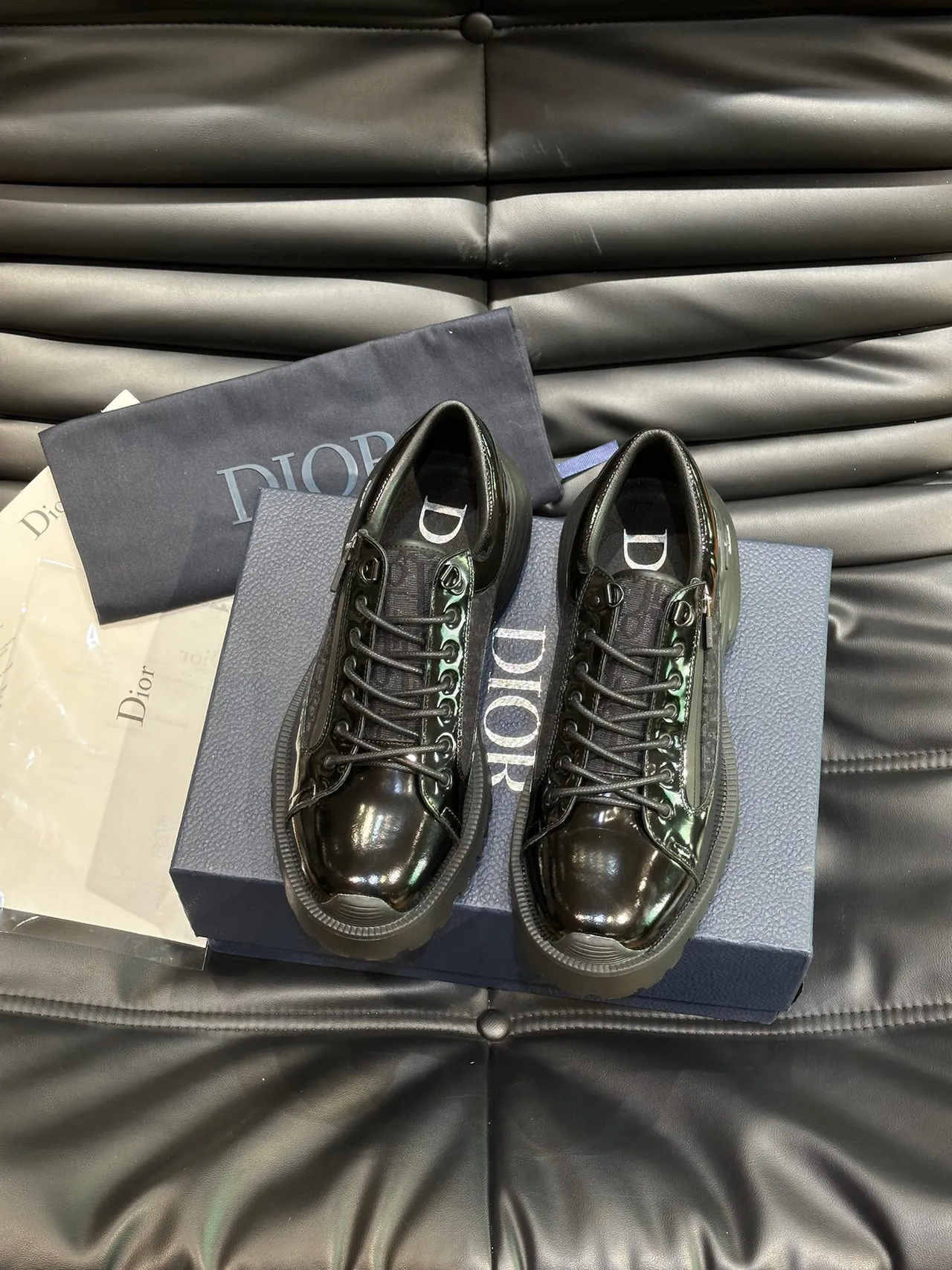 Dior B23 Black Patent and Oblique Jacquard Chunky Sneakers 2