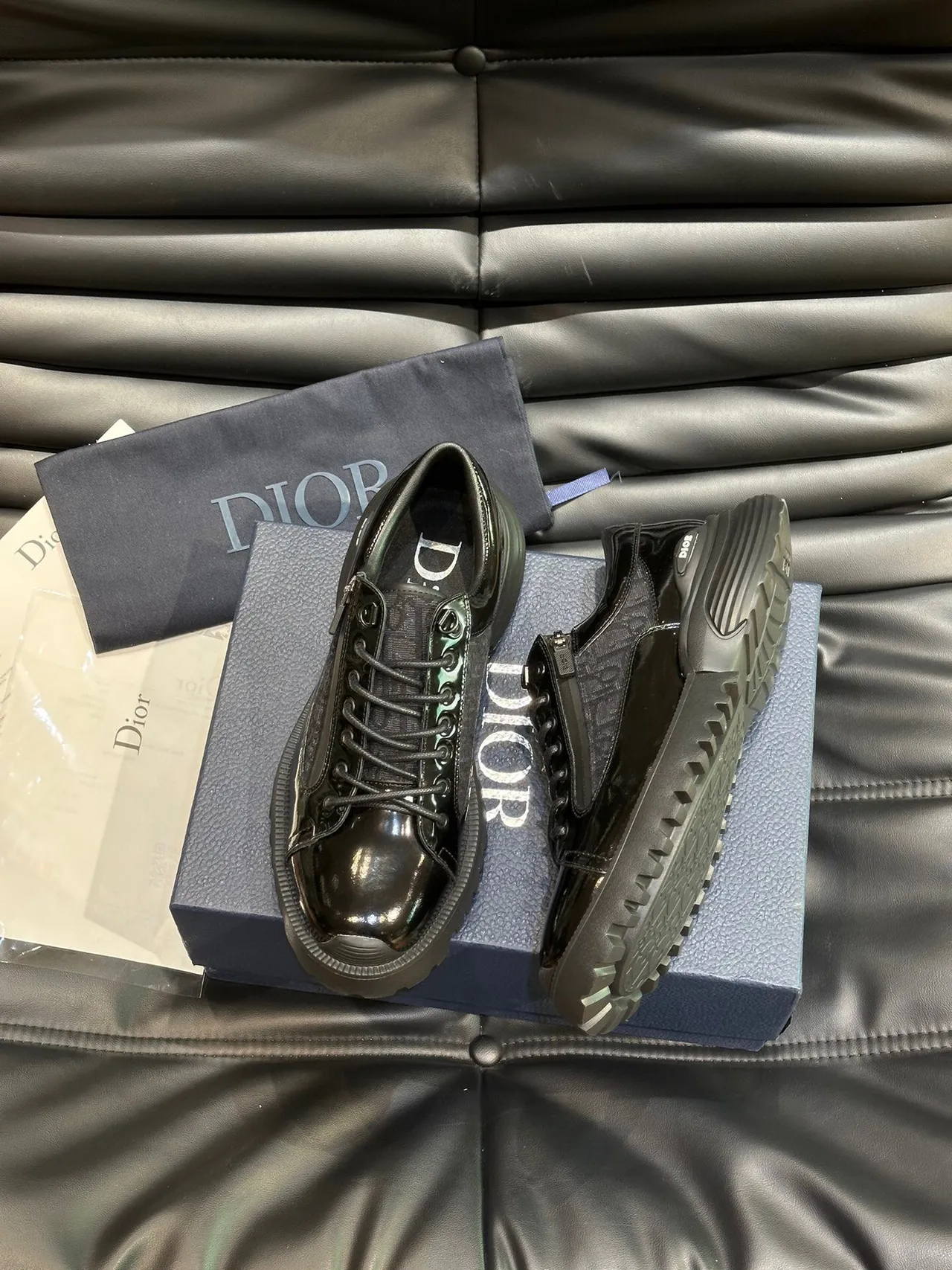 Dior B23 Black Patent and Oblique Jacquard Chunky Sneakers 3