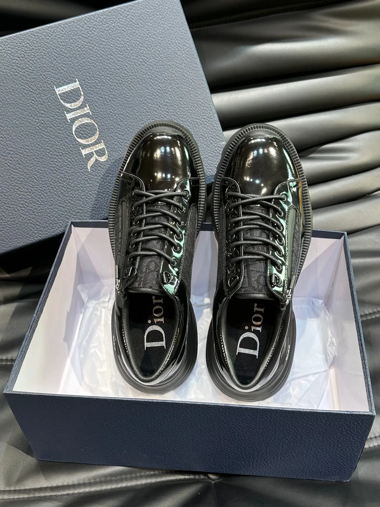 Dior B23 Black Patent and Oblique Jacquard Chunky Sneakers 4