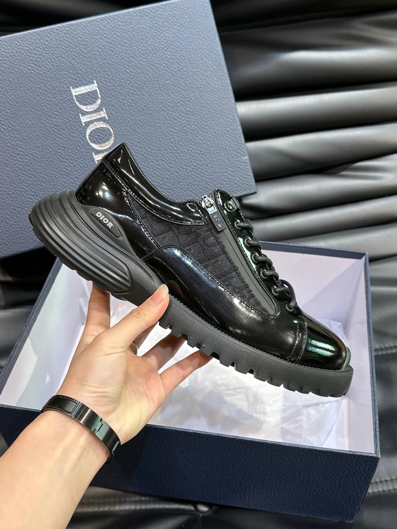 Dior B23 Black Patent and Oblique Jacquard Chunky Sneakers 5