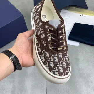 Dior B23 Brown Beige Oblique Monogram Jacquard Canvas Low-Top Lace-Up Silhouette Lifestyle Sneakers